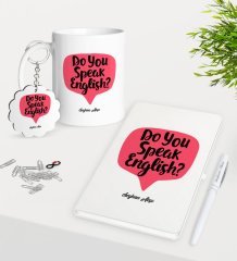 Kişiye Özel İngilizce Öğretmeni Kupa Anahtarlık Beyaz Defter Kalem Hediye Seti-14