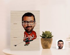 Kişiye Özel Hokeyci Karikatürlü Otantik Masaüstü Ahşap Palet Çerçeve-1
