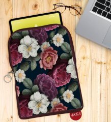 BK Gift Çiçekler Tasarımlı Taşınabilir Koruyucu Tablet Kılıfı & Organizer Çanta - Bordo-2