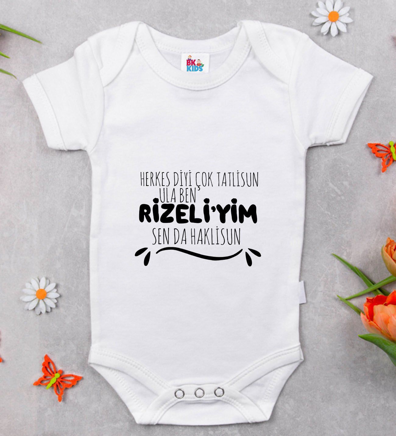 BK Kids Rizeliyim Tasarımlı Beyaz Bebek Body Zıbın-1