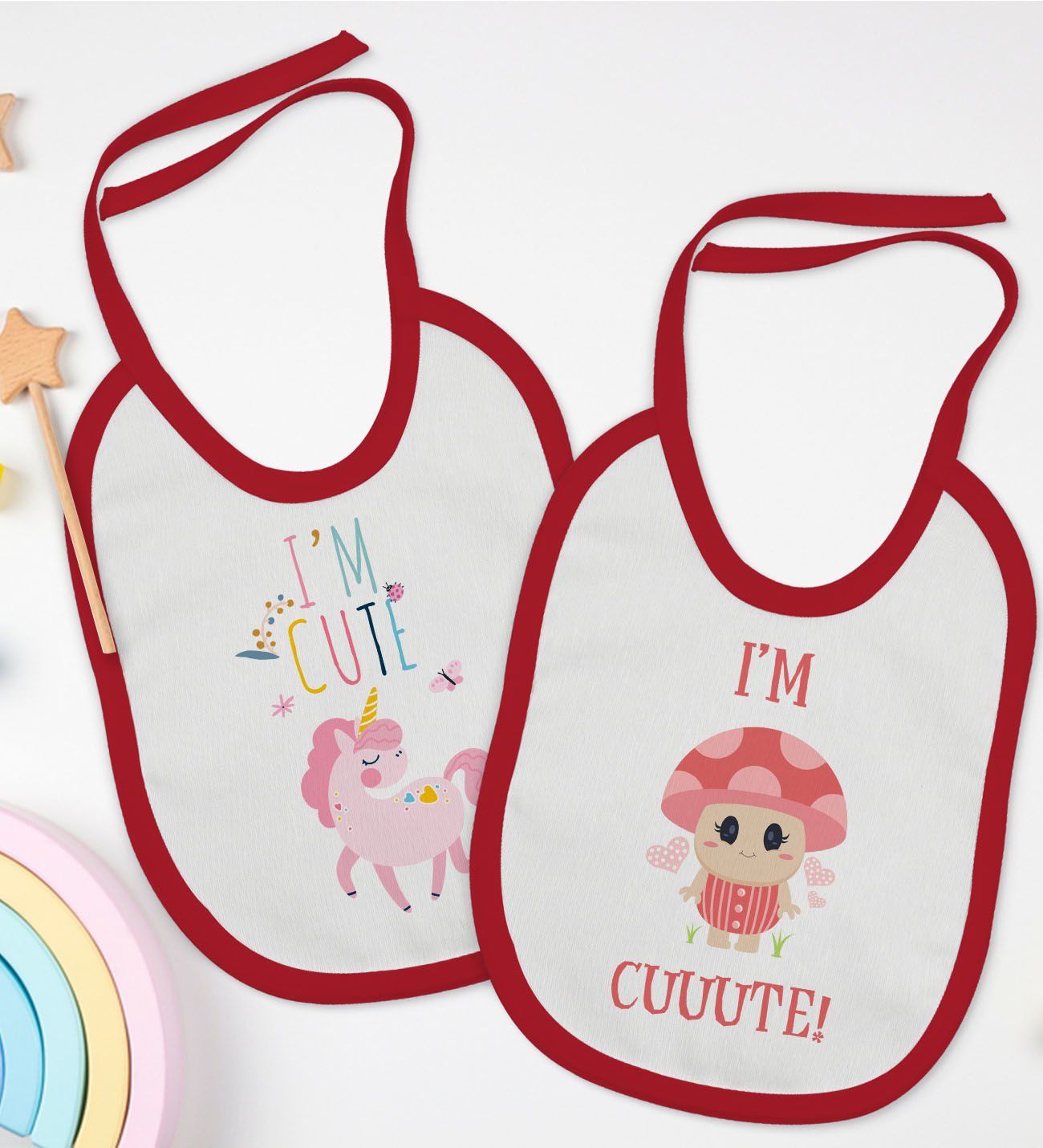 BK Kids I'm Cute Tasarımlı 2’li Kırmızı Mama Önlüğü-1