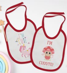 BK Kids I'm Cute Tasarımlı 2’li Kırmızı Mama Önlüğü-1