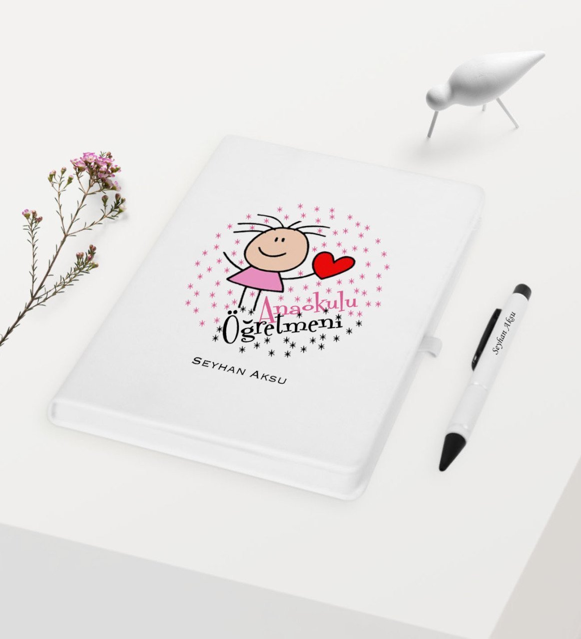 Kişiye Özel Anaokulu Öğretmeni Temalı Beyaz Defter Kalem Hediye Seti - 5