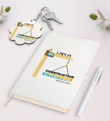 Kişiye Özel İnşaat Mühendisi Beyaz Defter Kalem Ve Anahtarlık Hediye Seti-1