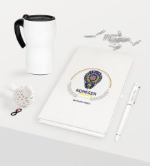 Kişiye Özel Komiser Yardımcısı Temalı Beyaz Defter Kalem Termos Mug Seti - 2