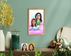 BK Home Anne Kız Karikatürlü El Yapımı Ahşap Çerçeveli Tablo-3