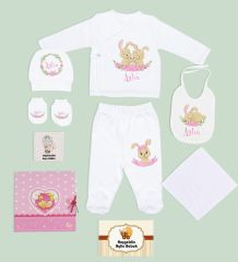 BK Kids Kişiye Özel Beyaz Hastane Çıkışı, Pembe Bebek Anı Defteri, Yeni Doğan Bebek Giyim Hediyesi, 9 Parça Bebek Hediye Seti