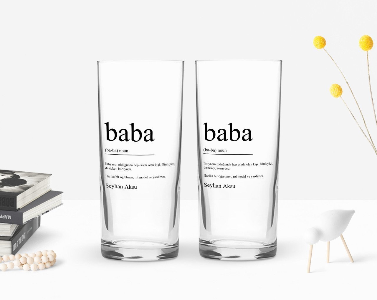 Kişiye Özel Renkli Baskılı Baba Tasarımlı İkili Rakı Bardağı Seti-1