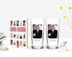 Kişiye Özel Renkli Baskılı Atatürk Temalı İkili Rakı Bardağı ve Rakı Cep Kitabı Hediye Seti-33