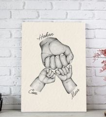 BK Gift Kişiye Özel Baba-Çocuk El Tasarımlı Siyah Beyaz Kanvas Tablo-2 20x30, Babaya Hediye, Yeni Doğum Hediyesi