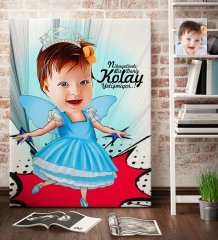 Kişiye Özel Kız Çocuk Karikatür Kanvas Tablo (70 x 100 cm.) 1