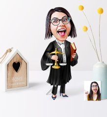 Kişiye Özel Bayan Avukat Karikatür Ahşap Biblo - 1