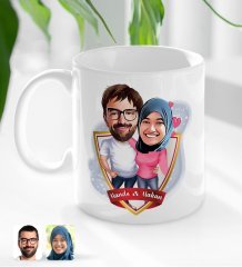 Kişiye Özel İsimli Sevgililer Karikatürlü Beyaz Kupa Bardak-58