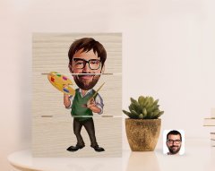 Kişiye Özel Erkek Ressam Karikatürlü Otantik Masaüstü Ahşap Palet Çerçeve-1