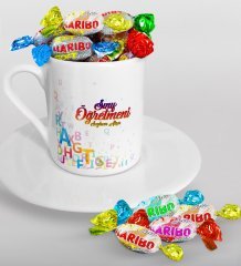 Kişiye Özel Sınıf Öğretmeni Türk Kahvesi Fincanı ve Haribo Şeker Hediye Seti-12