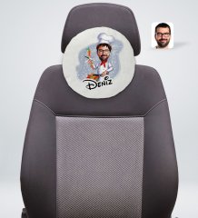 Kişiye Özel İsimli Erkek Chef Karikatürlü Yuvarlak Araç Koltuk Yastığı-1