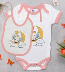 BK Kids Sweet Dream Tasarımlı Pembe Bebek Body Zıbın ve Mama Önlüğü Hediye Seti-1