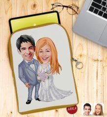 Kişiye Özel Sevgililer Karikatürlü Taşınabilir Koruyucu Tablet Kılıfı & Organizer Çanta - Sarı-104