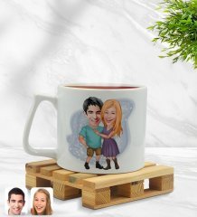 Kişiye Özel Sevgililer Karikatürlü Middle Beyaz Kupa Bardak Model 80