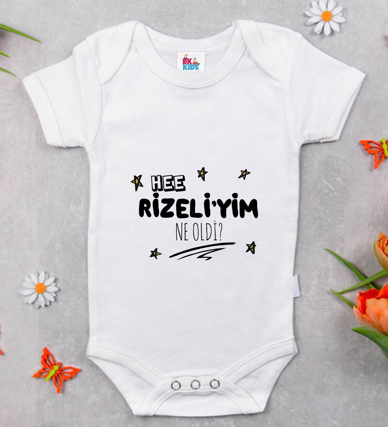 BK Kids Rizeliyim Ne Oldi Tasarımlı Beyaz Bebek Body Zıbın-1