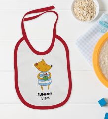 BK Kids Summer Vibes Tasarımlı Kırmızı Bebek Mama Önlüğü-1