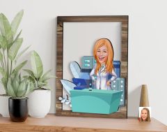 BK Gift Kişiye Özel Kadın Eczacı Karikatürlü 3D Ahşap Tablo, Sevgiliye Hediye, Arkadaşa Hediye, Yıl Dönümü Hediyesi, Doğum Günü Hediyesi-4