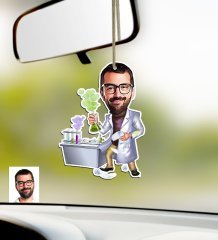 Kişiye Özel Bay Kimya Mühendisi Karikatürlü Ahşap Araba Dikiz Ayna Süsü