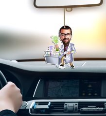Kişiye Özel Bay Kimya Mühendisi Karikatürlü Ahşap Araba Dikiz Ayna Süsü