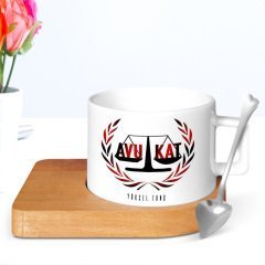 Kişiye Özel Mesleki Avukat Ahşap Altlıklı Seramik Fincan - 5