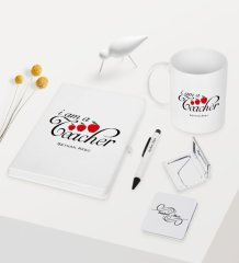 Kişiye Özel Sınıf Öğretmeni Temalı Beyaz Defter Kalem Kupa Ayna Seti - 6