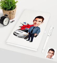 Kişiye Özel Bay Trafik Polisi Karikatürlü Beyaz Defter Kalem Seti - 2