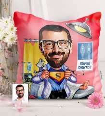 Kişiye Özel Bay Doktor Karikatürlü Saten Yastık - 2