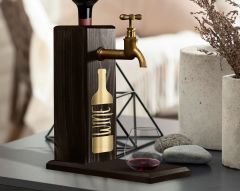 BK Gift Aynalı Altın Kabartma Musluklu Doğal Siyah(Ebony) Ahşap Şarap Standı, Home Bar, İçecek Dispenseri, Ahşap İçecek Çeşmesi-14