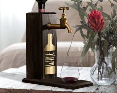 BK Gift Aynalı Altın Kabartma Musluklu Doğal Siyah(Ebony) Ahşap Şarap Standı, Home Bar, İçecek Dispenseri, Ahşap İçecek Çeşmesi-14