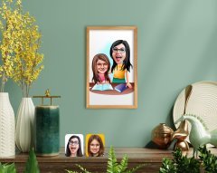 BK Home Anne Kız Karikatürlü El Yapımı Ahşap Çerçeveli Tablo-1