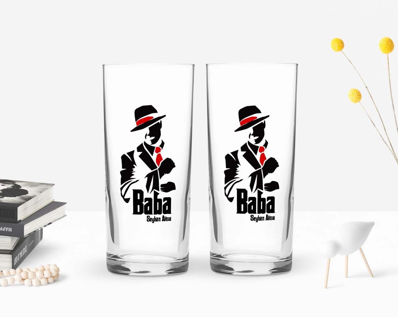 Kişiye Özel Renkli Baskılı Godfather Baba Tasarımlı İkili Rakı Bardağı Seti-18