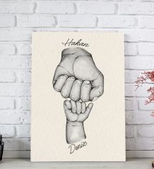 BK Gift Kişiye Özel Baba-Çocuk El Tasarımlı Siyah Beyaz Kanvas Tablo-1 20x30, Babaya Hediye, Yeni Doğum Hediyesi
