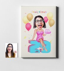 Kişiye Özel Doğum Günü Karikatür Kanvas Tablo (50 x 70 cm.) 10