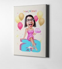 Kişiye Özel Doğum Günü Karikatür Kanvas Tablo (50 x 70 cm.) 10