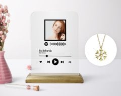 Kişiye Özel Fotoğraflı Spotify Barkodlu Plak ve Kar Tanesi Kolye Seti-2