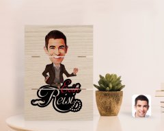 Kişiye Özel Evin Reisi Karikatürlü Otantik Masaüstü Ahşap Palet Çerçeve-3
