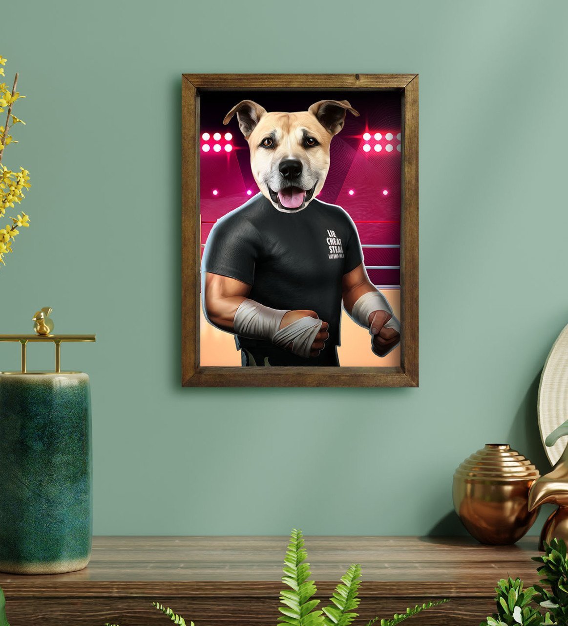 Evcil Dostlara Özel Wrestle Tasarımlı Portre Doğal Masif Ahşap Çerçeveli Tablo 30x40cm-2