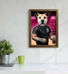 Evcil Dostlara Özel Wrestle Tasarımlı Portre Doğal Masif Ahşap Çerçeveli Tablo 30x40cm-2