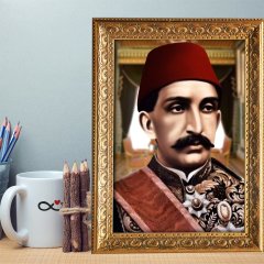 Altın Yaldız Çerçeveli A4 Sultan Abdülhamid Han Tablosu - 2