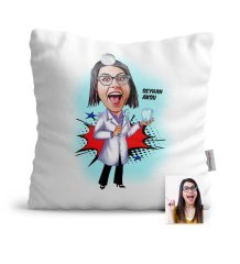 Kişiye Özel Diş Hekimi Karikatür Saten Yastık - 3