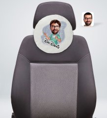 Kişiye Özel İsimli Erkek Cerrah Karikatürlü Yuvarlak Araç Koltuk Yastığı-1