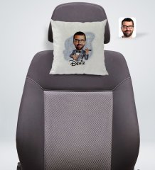 Kişiye Özel İsimli Erkek Piyanist Karikatürlü Kare Araç Koltuk Yastığı-1