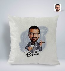 Kişiye Özel İsimli Erkek Piyanist Karikatürlü Kare Araç Koltuk Yastığı-1