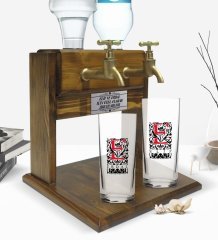 Kişiye Özel Renkli Baskılı Harf Tasarımlı İkili Rakı Bardağı ve Çift Musluklu Doğal Ahşap Rakı Standı-7