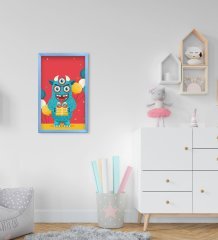 BK Home Tatlı Canavar Tasarımlı Dekoratif Mavi Ahşap Çerçeveli Çocuk Odası Tablo-2